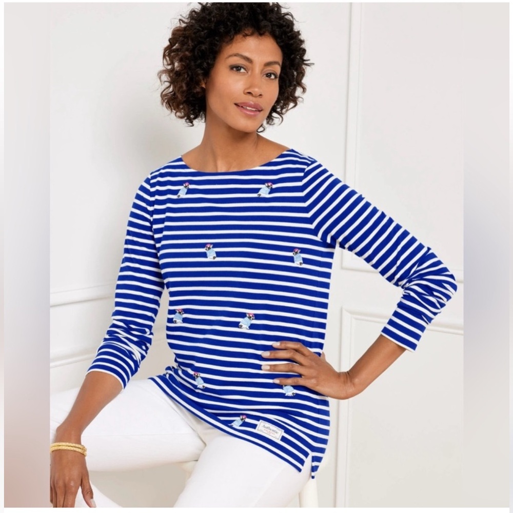 Talbots Nautical Blue and White Striped Long Sleeve Tee, New without tag